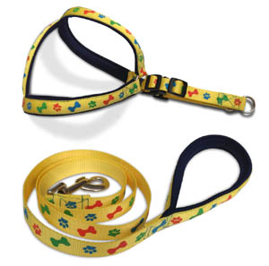 Kanopi Imported Padded Harness and Leash Set 20mm Printed Yellow For Medium Dogs
