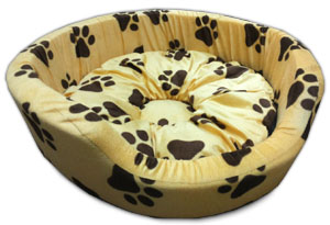 Dog Bed Smart and Cozy in Cream Color with Dark Brown Paws Design for Small and Medium Size Dog
